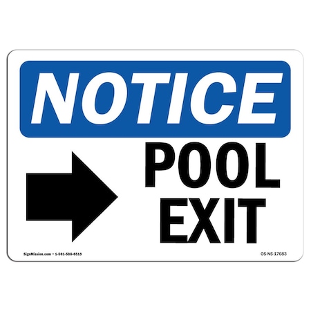 Signmission OSHA Notice Sign, Pool Exit Right Arrow With Symbol, 14in X 10in Decal, 10"W, 14" L, Landscape OS-NS-D-1014-L-17683